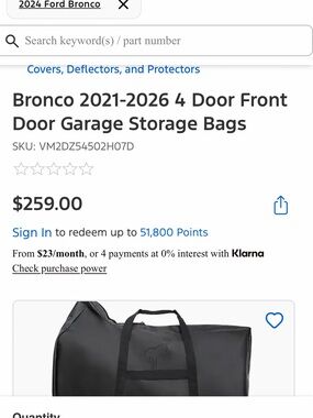 Bronco Front Door Garage Storage Bag — Black